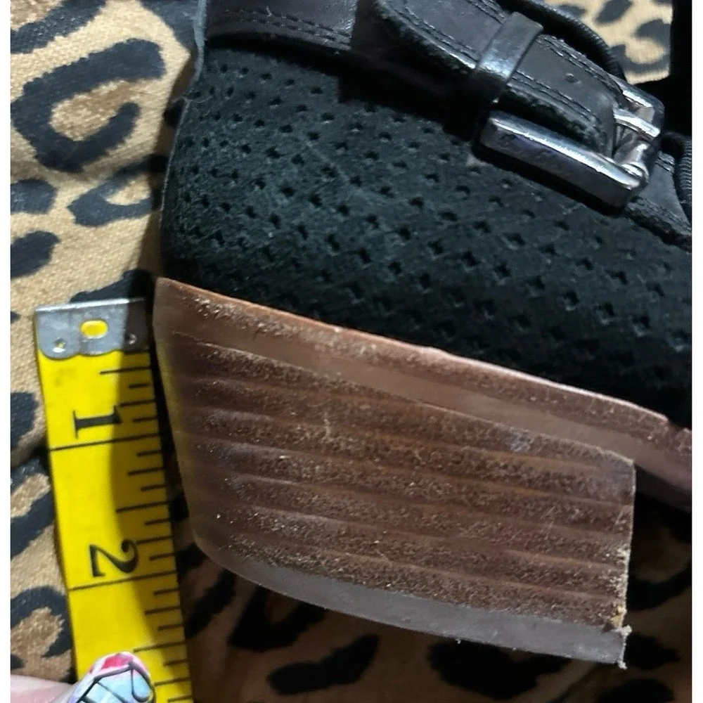 Sam‎ Edelman Paula Black Perforated Suede Low Heel Ankle Booties, 8.5